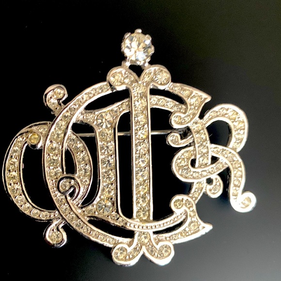 Christian Dior Authentic Vintage 90’s DIOR LOGO SILVER BROOCH Like New - Picture 2 of 5